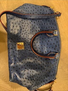 Dooney & Bourke Blue Ostrich-Embossed Shoulder Bag with Gold Hardware